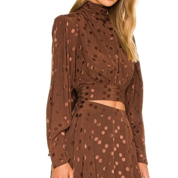 New LPA Revolve Cara Polka Dot Open Tie Back Long Sleeve Crop Top Womens Size XL - Picture 7 of 8